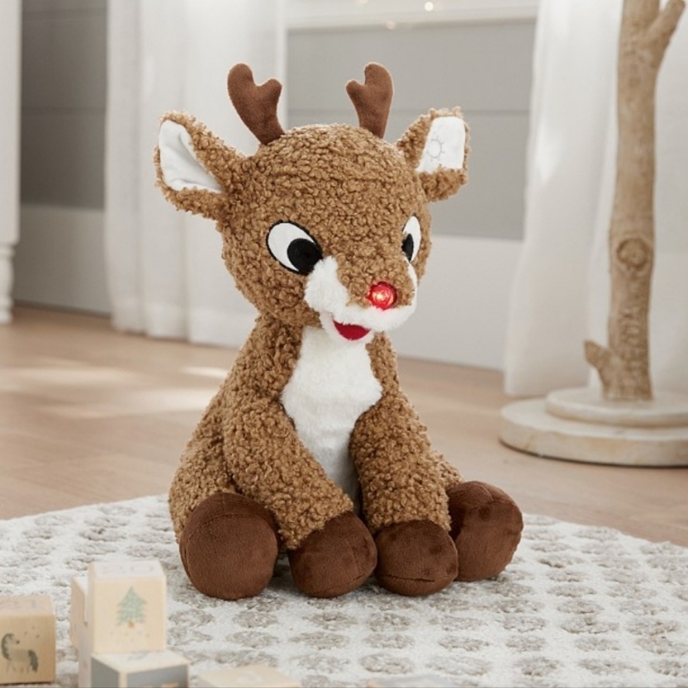 NEW Pottery Barn Kids Rudolph the Red Nose Reindeer Light Up Glow Nose Plush Toy